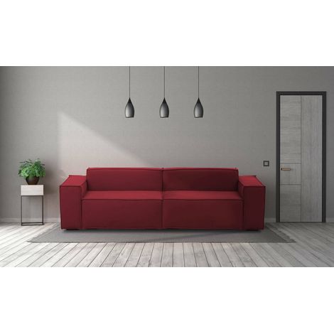 Talamo Italia Sofá fijo Simona, Sofá modular lineal de 3 plazas, 100% Made in Italy, Sofá de salón moderno en tela., Cm 260x95h70, Rojo, con embalaje reforzado (1/5)