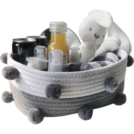 Panier de rangement en corde de coton avec pompon en fourrure pour snacks, clés et accessoires (1/5)