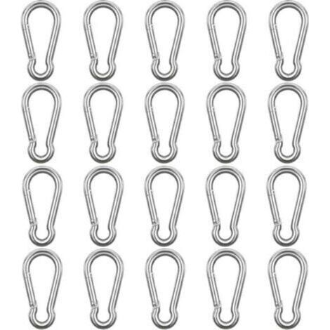 Mousqueton Acier Inoxydable à Ressort M6 (Lot de 20) - 6 cm - Crochet Mousqueton Polyvalent Intérieur/Extérieur pour Porte-Clés, Camping, Pêche et Accessoires de Randonnée