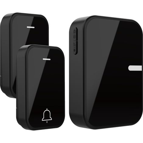 Sonnette Extérieure Sans Fil - Portée 250 M - IP55 - 38 Mélodies - 4 Niveaux Volume - Noir - Kit 2 Émetteurs 1 Récepteur (1/5)