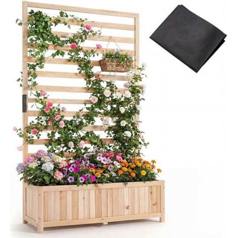 90x34x150 cm Jardinière avec Treillis en Bois Potager Vertical pour Plantes Grimpantes Bac à Fleurs et Fond Amovible (1/5)