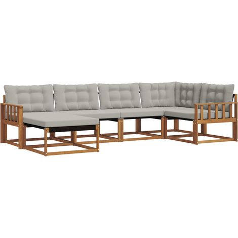 Set di divani da esterno 6 pz  Salotto da Giardino Grigio Naturale e Chiaro (1/5)
