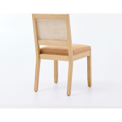 Chaise de Salle à Manger en Rotin Lot de 2, Chaises de Cuisine Style Ferme avec Dossier Cannage, Fauteuils Latéraux Modernes en Bois Massif Naturel, Coussin Moelleux et Ressorts pour Maison, Beige (1/5)