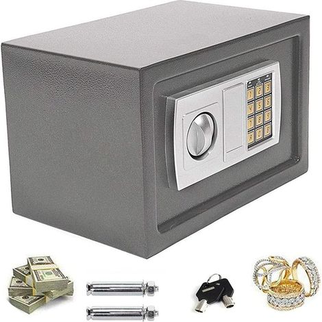 Coffre-fort électronique serrure à combinaison 8.5 L 31x20x20cm double boulon en acier matériel de montage coffre-fort pour meubles gris