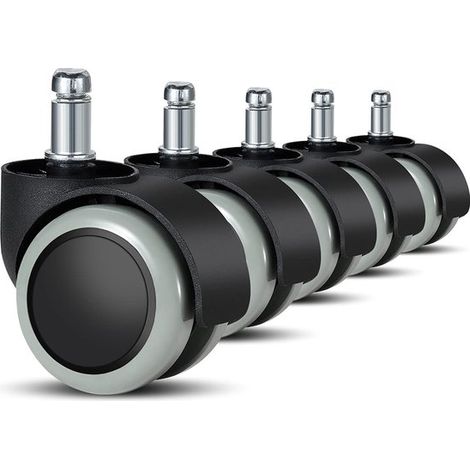 Ruedas para sillas de oficina (juego 5): ruedas repuesto suelos duros 11 mm x 22 mm sillas gaming, Ideales suelos madera, baldosas moqueta (gris) (1/5)