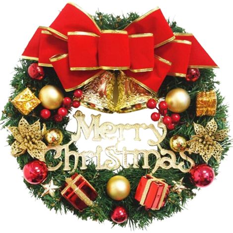 Wreath Navidad Artificial - PVC - Adorno Puerta Exterior Interior - Bells Flores Doradas Bayas Cajas Regalo - Unidad (1/5)