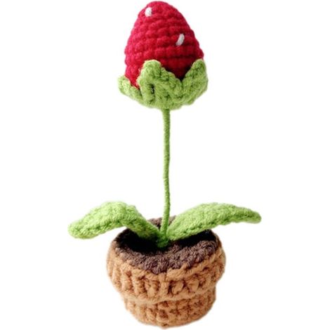Handgestrickte Blumen in einem gehäkelten Topf (1/4)