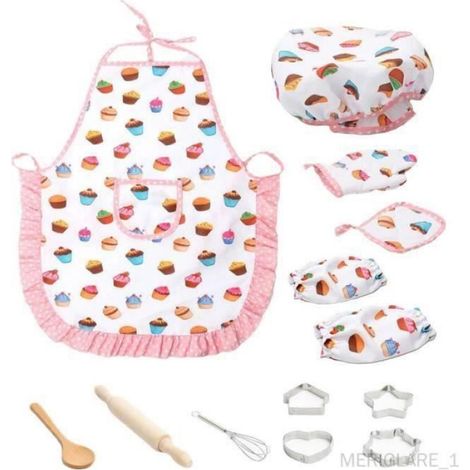 Tablier De Cuisine - Chapeau Enfant - Costume Jeu Role Cuisine Interieur - Lavable - 2 Pièces (1/4)