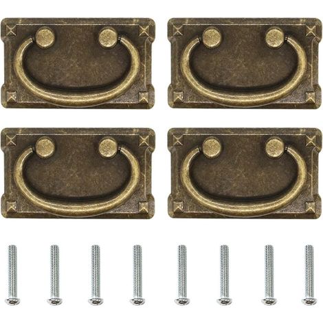 Lntyq Lot de 4 Poignee de Meuble Vintage,Poignée de Tiroir à Anneau Antique, Poignée de Commode en Alliage de Zinc, Poignées de Tirage Boutons Tiroir pour Armoire,Placard 95x52mm (1/5)