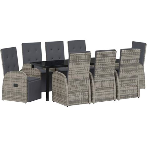 Maison Exclusive - Garten Essgruppe mit Kissen 9 pcs Grau Poly-Ra