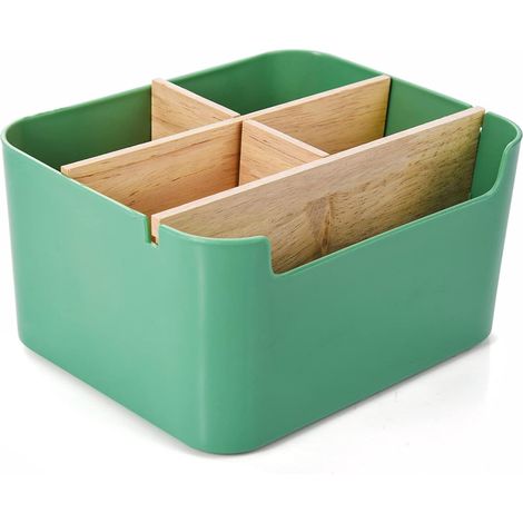 Boîte De Rangement En Bois - Organiseur De Bureau 18,5 X 14 X 9,3 Cm - Pour Stylos Accessoires Bureau Et Maquillage - 1 Pièce (1/5)