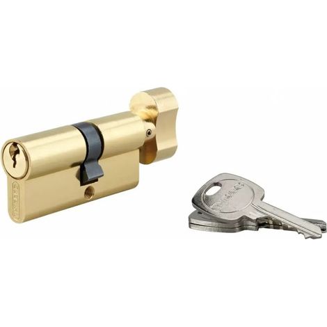 Cylindre de serrure à bouton, 30Bx40mm, anti-arrachement, laiton, 3 clés - (1/2)