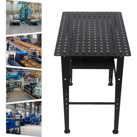Mesa de soldadura, capacidad de carga de 600 kg, construcción de acero al carbono, espesor de plataforma de 3 mm, altura ajustable de 28 a 58,42 cm, construcción estable. (1/5)