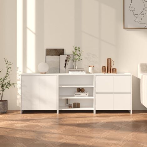 Lot de 3 Buffets Bahut Meubles de rangement Commode Blanc Bois d'ingénierie BV619330 - BonneVie (1/5)