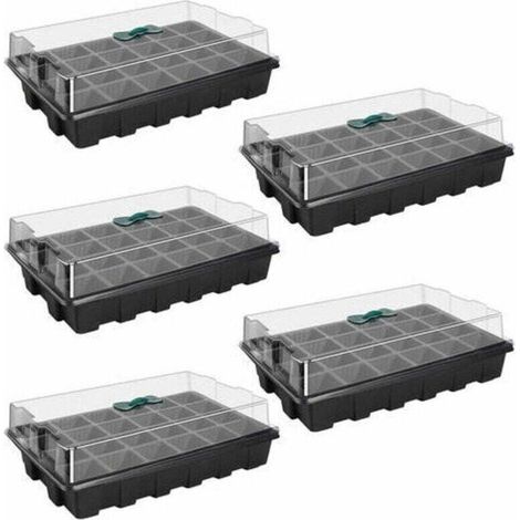 A set of 5 mini seedling greenhouses, each including a 24-cell seedling tray and a lid, suitable for seedlings and germination. (1/4)