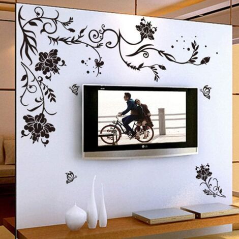 Decorative wall sticker flowers and butterflies 60x90 cm – Repositionable self-adhesive PVC – For smooth surfaces – Living room bedroom decoration (1/5)