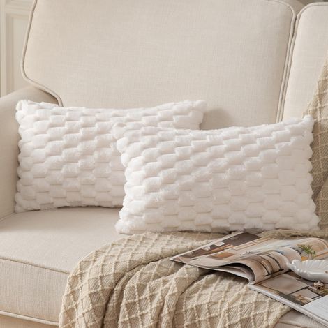 Housse de coussin décorative en  super douce et moelleuse, taie d'oreiller pour canapé, blanc 30 x 50 cm, lot de 2 (1/5)