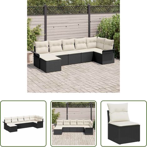 vidaXL Canapé modulaire - Ensemble de canapé de jardin avec coussin 7 pcs Noir polyrotin (1/5)