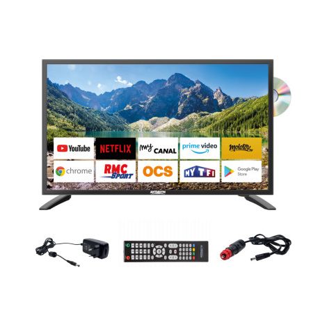 ANTARION TV LED 21.5" 54cm Smart Connect Lecteur DVD Intégré Androidtv 14.0 Camping-car