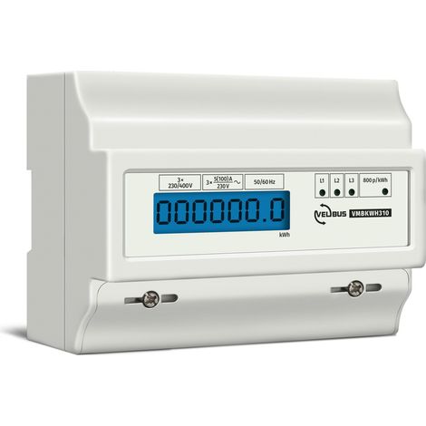 Velleman Stromzähler 3 Phasen, 3 Phasen Stromzähler, digitaler Stromzähler Hutschiene, Stromzähler Hutschiene 3 phasig, Zähler für Hutschiene, LCD-Anzeige, LED, max. 100 A