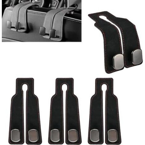Lot de 4 crochets de rangement pour voiture, crochets doubles pour dossier de siège auto, crochets métalliques pour appuie-tête de voiture, accessoires pour sacs et sacs (noir) (1/5)
