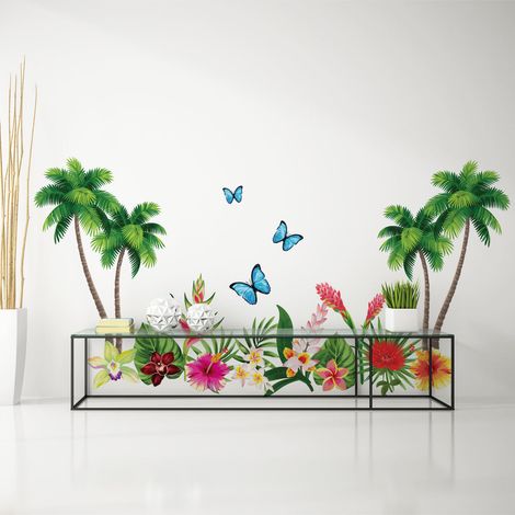 Stickers muraux Sticker Mural Autocollant - FLEURS PARADIS TROPICAL - adhésifs fond transparent - 30x40cm (1/5)