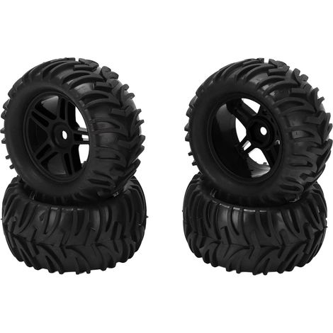 Jeu de Pneus en Caoutchouc de 82MM et de Jantes à 5 Rayons, 4 Pièces, pour Voiture Tout-Terrain 144001/14 RC, Haute stabilité et Performance (Black) (1/5)