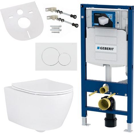 Spülrandloses Hänge-WC mit Softclose WC-Sitz passend für Geberit Vorwandelement Spülrandloses Hänge-WC mit Softclose WC-Sitz passend für Geberit Vorwandelement (1/5)