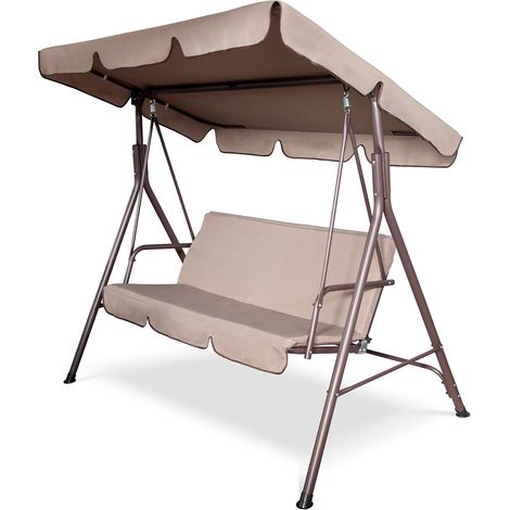 Dondolo da Giardino 3 Posti Roma 170x110x153 cm in Poliestere con Struttura in Acciaio Marrone e Beige