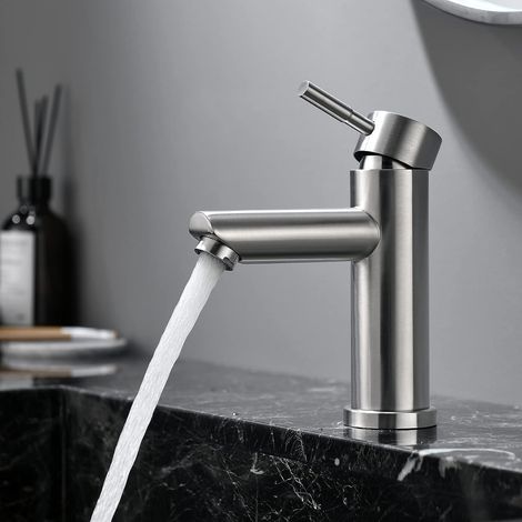 Badarmatur, Einhand-Waschtisch-Mischbatterie aus Edelstahl 304, modernes Bad-Mischbatterie-Design mit PEX-Rohr, einstellbare Kälte (1/4)