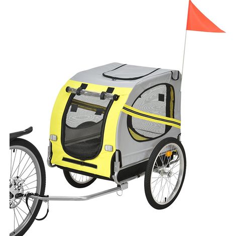 Remolque de bicicleta para perros, gris amarillo 137 x 90 x 73 cm (1/5)