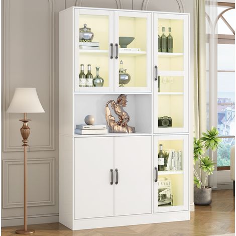 Vitrina con LED 120 x 40 x 200 cm de MDF y vidrio de alta definición blanca DESVIAE (1/5)