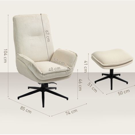 Poltrona relax girevole 360° con poggiapiedi in tessuto beige (1/4)