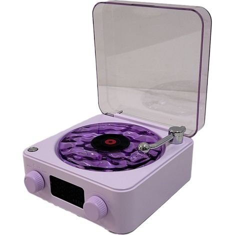 Platine vinyle violette avec enceinte Bluetooth, style vintage rétro, son stéréo, veilleuse LED, lecteur audio portable maison (1/5)