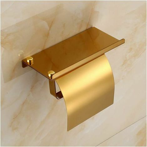 royaluxe - Porte-Papier Toilette Mural avec Etagère de Téléphone 304 Acier Inoxydable Porte Rouleau Papier Toilette avec Plateforme de Rangement derouleur Papier Toilette pour Salle de Bain,d'or (1/3)