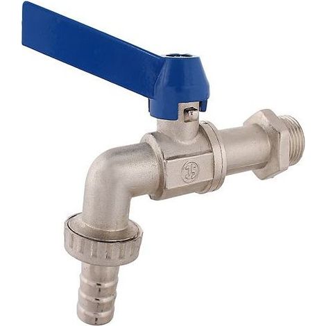 JS KUGEL-AUSLAUFHAHN, SCHWER, DN15 1/2", HEBELGRIFF BLAU, MATT VERCHR.