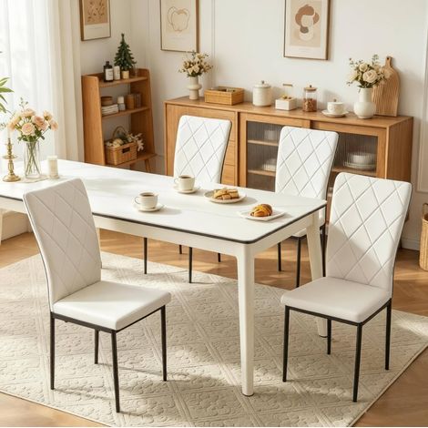 MEUBLIV set di 4 sedie da pranzo bianche – schienale alto, montaggio facile (1/5)