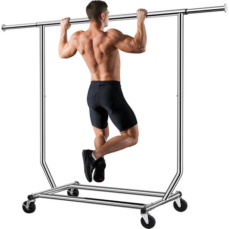 Portant à vêtements à roulettes Metal Longueur extensible 130-190cm Tringle résistante pour Hauteur métal Charge Max 180kg Réglable Pliable pour Porte-manteau Portemanteaux chromé Avec frein
