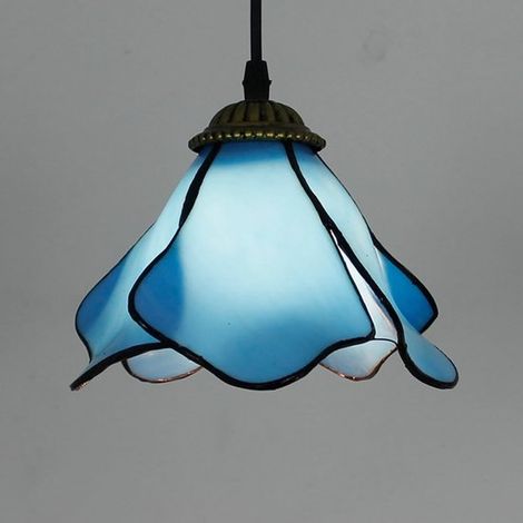 Lampadario Tiffany da soffitto, vetro colorato blu, prodotto vintage di Belle's (1/5)