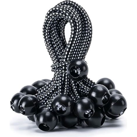 Confezione da 30 corde elastiche a sfera resistenti da 15 cm per teloni, tende da sole, campeggio, tende, carichi, cavi e tubi, ombrelli, pensiline (nere) (1/4)