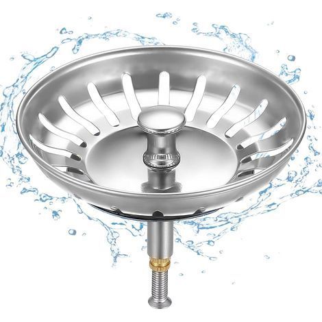 Bouchon Évier Cuisine Filtre avec Goupille Réglable - Universel Cuisine Bouchon Évier, Fonctionnement du Bouton Excentrique Panier Crépine, Inoxydable, Compatible Lave-Vaisselle (82 mm) (1/5)