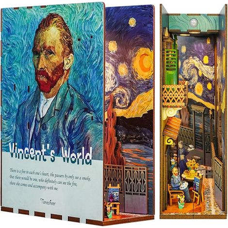 Serre-Livres DIY en Bois Book Nook Vincent's World Kit Miniature avec Éclairage 18 x 8 x 24,5 cm - PANGIVO (1/5)