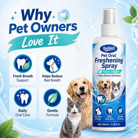 KineShineX Pet Oral Freshening Spray, Suitable for Cats and Dogs, Eliminates Bad Breath and Cleans Teeth. (1/4)