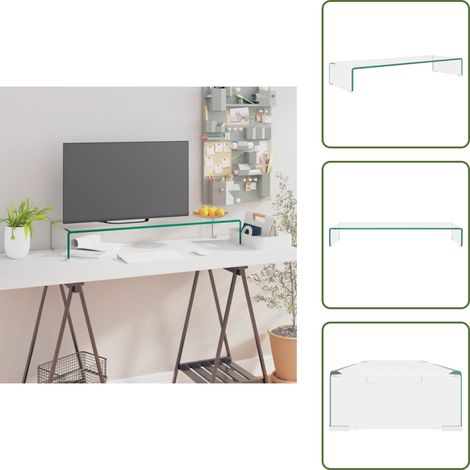 The Living Store Soporte para TV/Elevador monitor cristal claro 90x30x13 cm - Estante de vidrio