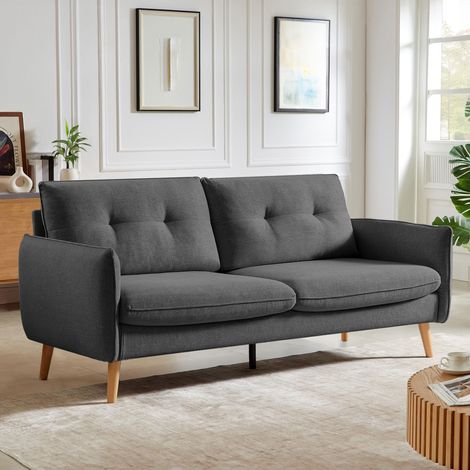 Skandinavisches 3-Sitzer-Sofa CHLOÉ aus dunkelgrauem Stoff (1/5)