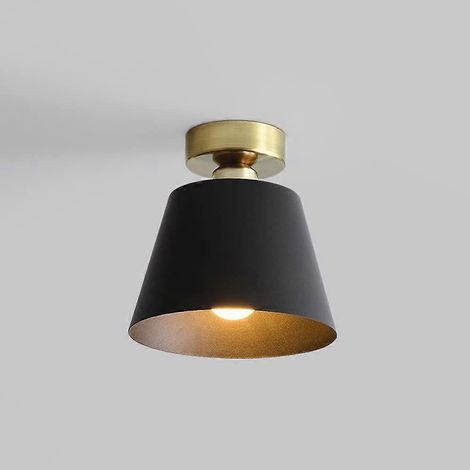 Halbeinbau-Deckenleuchte, Mini-Kronleuchter im Landhausstil mit trichterförmigem Metallschirm, schwarze Ausführung für den Flur