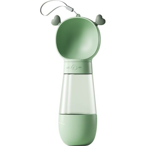 Bouteille d'eau portable pour chien avec gamelle intégrée, accessoire de voyage étanche deux en un pour animaux de compagnie, design transparent avec interrupteur rotatif et large ouverture. (1/5)