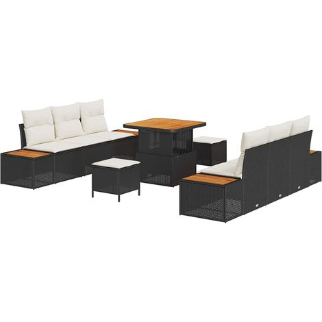 Maison Exclusive - Set Divano da Giardino 9 pz 8-Numero di posti Nero Poly Rattan (1/5)