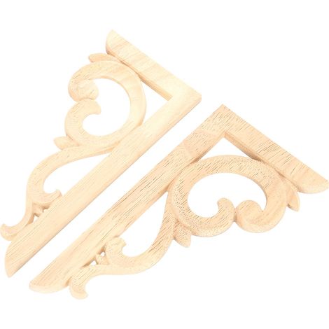 Lot de 2 appliques d'angle en bois sculpté non peintes, décoratives pour meubles. (1/5)