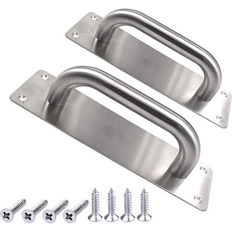 Poignées de porte de grange robustes acier inoxydable 20 cm, lot 2, pour abri jardin, portail, argent 200x65 mm (1/4)